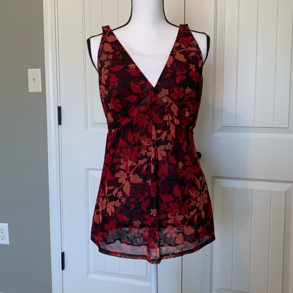 New York & Company Sheer V-Neck Top Size M